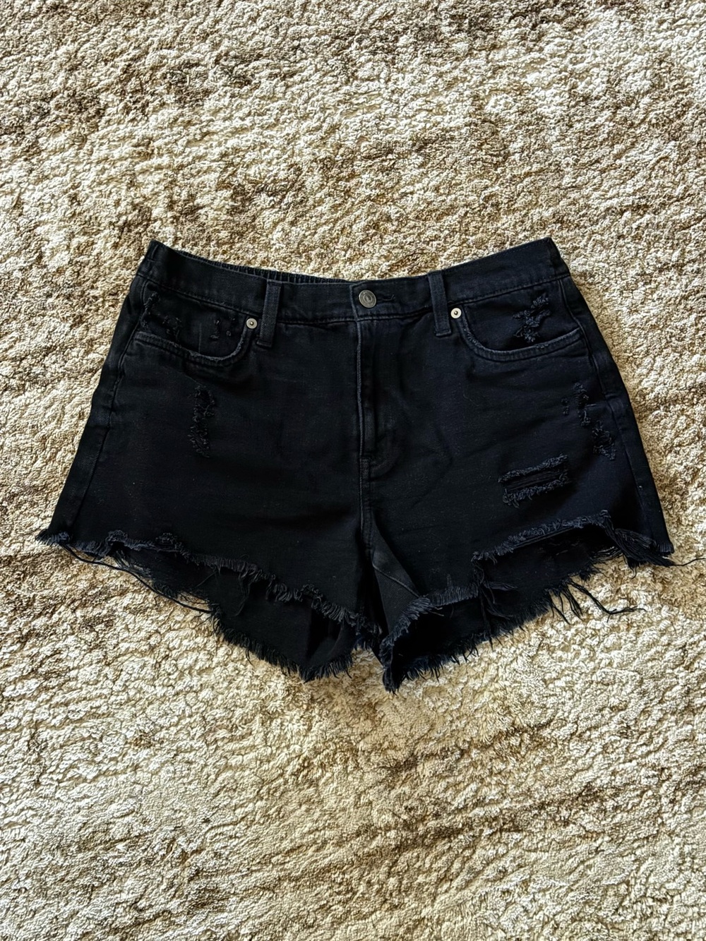 Aerie Black Distressed High-Rise Denim Shorts
